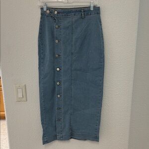 Amazon Blue Button-Front Denim Pencil Skirt